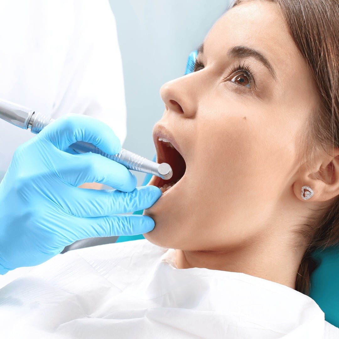 Close-up of a tooth being treated under local anaesthesia